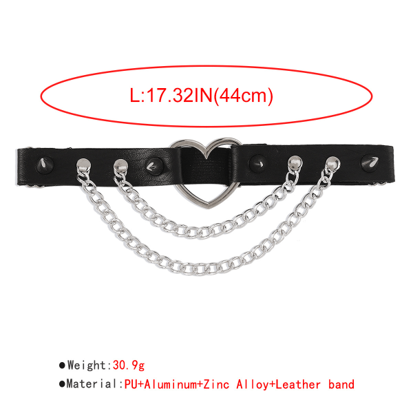PU-nahkaa simuloitu goottilainen punk-hopea sydän choker-jalka rengas