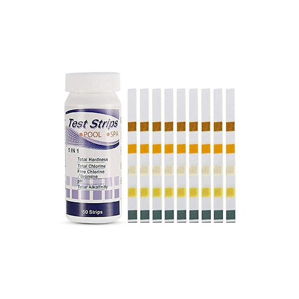 pH- og klor-tester for basseng, 50 strips spa-strips for 5-i-1-bassenget