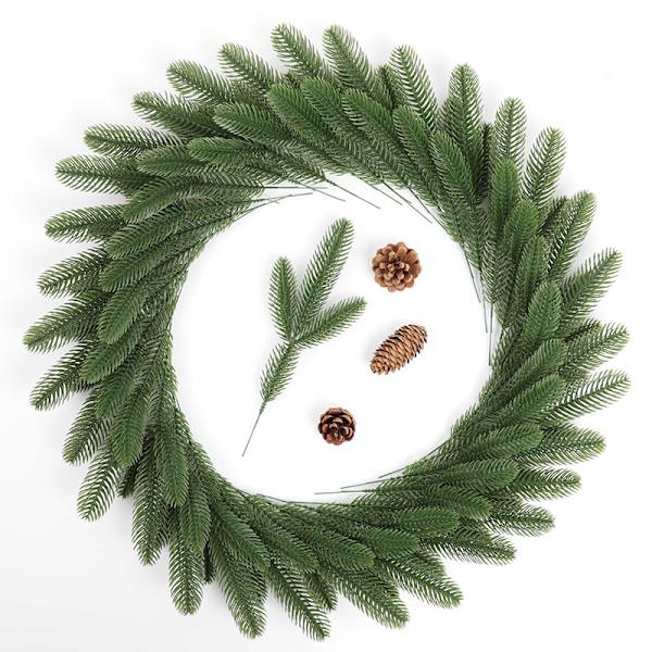 Kunstig fyrrenålsgren - 26cm grøn plante fyrrenål, falsk grøn fyrretræspind til DIY krans Jul 24stk