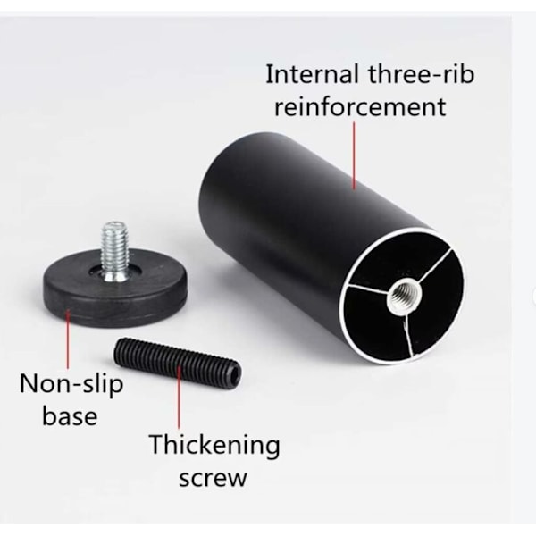 4 ställbara möbelben i aluminiumlegering, runda, 12 cm