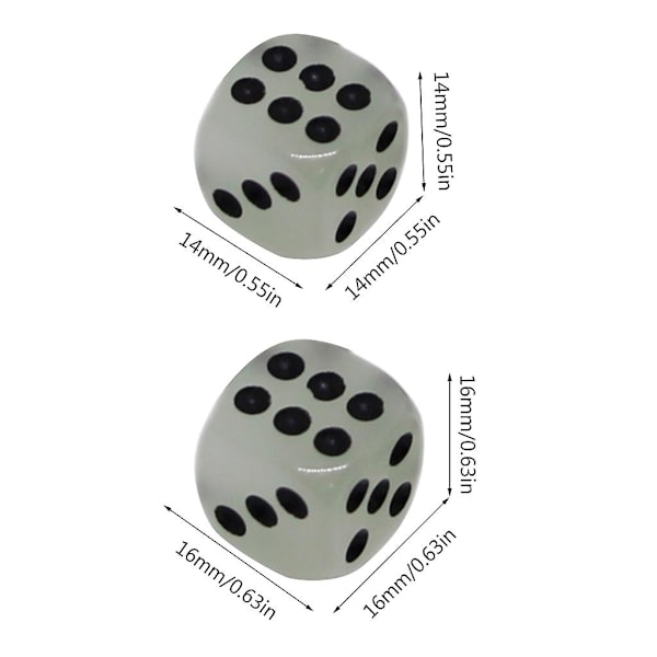 Glødende terninger i mørket, selvlysende terninger 6-sidet for brettspill, festutstyr, 16 mm