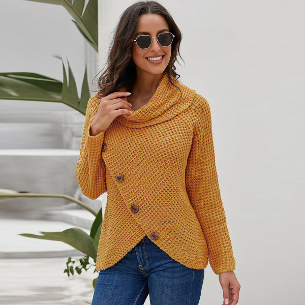 Flicka Tröjor Sköldpadda Krage Asymmetrisk Knapp Slå In Fållen Pullover
