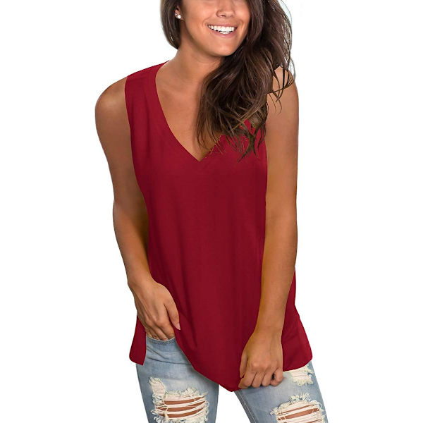 Kvinde Sommer Tank Top Basic Tank Top V-hals Ærmeløs T-shirt Side Split