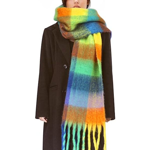 Damregnbågsfärger Scarf Vinter Stor Färgglad Rutig Tjock Varm Mjuk Sca