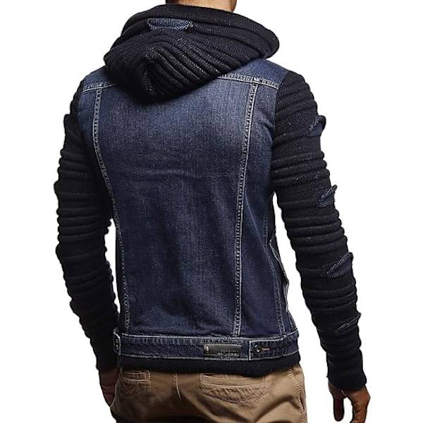 Herr Denimjacka Med Stickade Ärmar | Jeansjacka Med Luva | Snygg