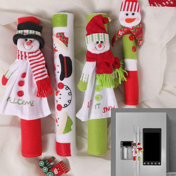 Dekorativ jul snögubbe kylskåpshandtag lock pack med 4 tyg dekoration