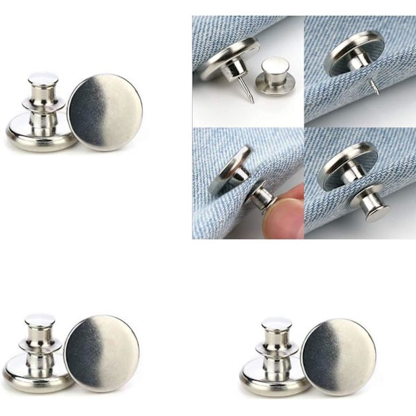 2 par syfria byxknappar - Justera storlek - Vit silver - 17 mm