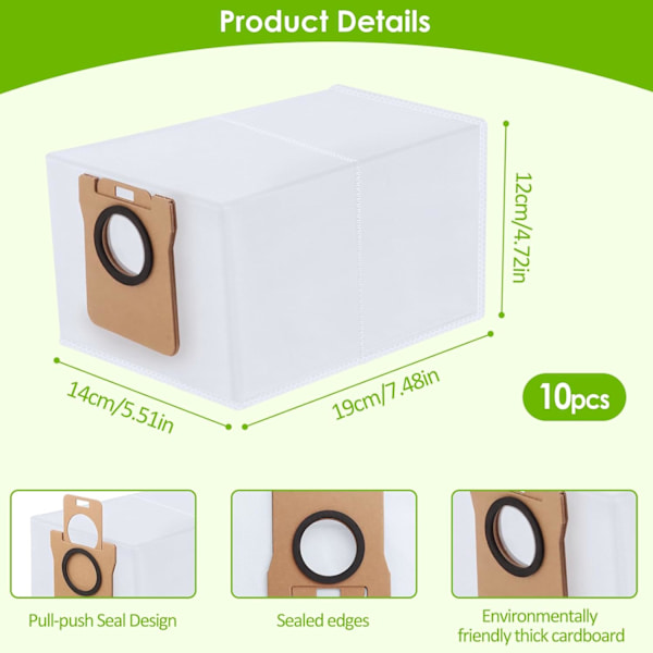 10-pack dammsugarpåsar tillbehör för L10s Ultra / L10 Ultra / L20 Ultra dammsugare, 2,5L stor kapacitet, för Xiaomi X10 & Dr-eame L10 Ultr
