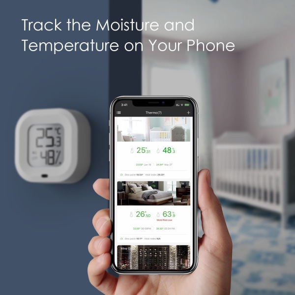 2 stk. trådløs app-styret præcis temperatur- og fugtighedsmåler M