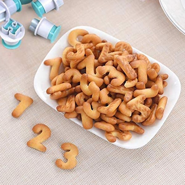 26 stk alfabetbokstaver og tall fondantkakeform, kjeksform