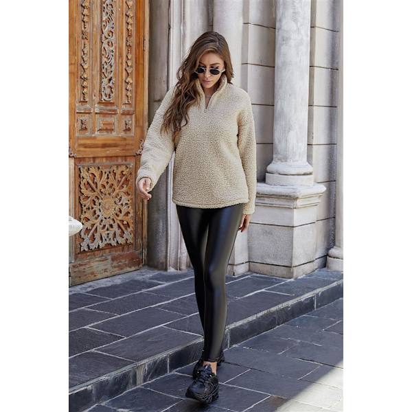 Dames Casual Sherpa Fleece Pullover 1/4 Zipper Langærmet Krave Yderbeklædning