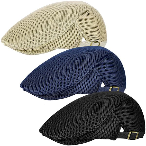 3 stk. Mænd Mesh Flat Cap Åndbar Sommer Newsboy Hat Beret Ivy Hat Cabb