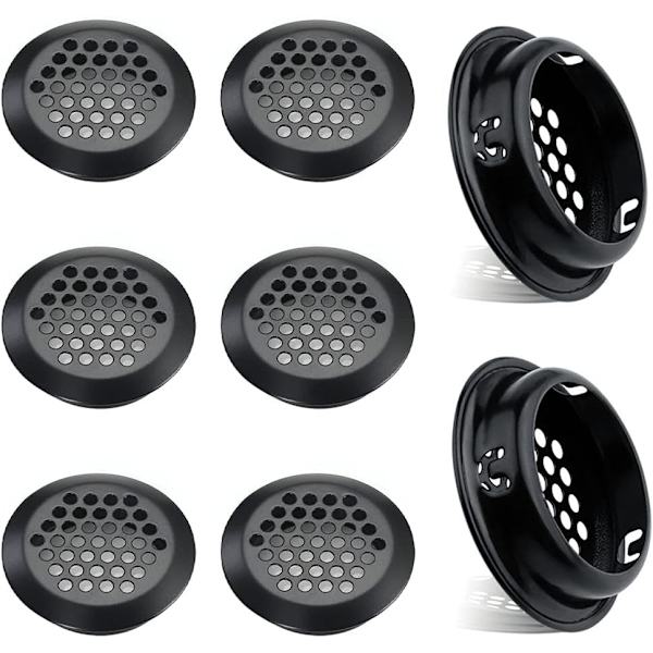 8 kpl pyöreitä ruostumattomasta teräksestä valmistettuja ilmanvaihtoaukkojen ritilöitä keittiökalusteille Ruostumattomasta teräksestä valmistettu ilmanvaihtoaukko (35 mm musta)