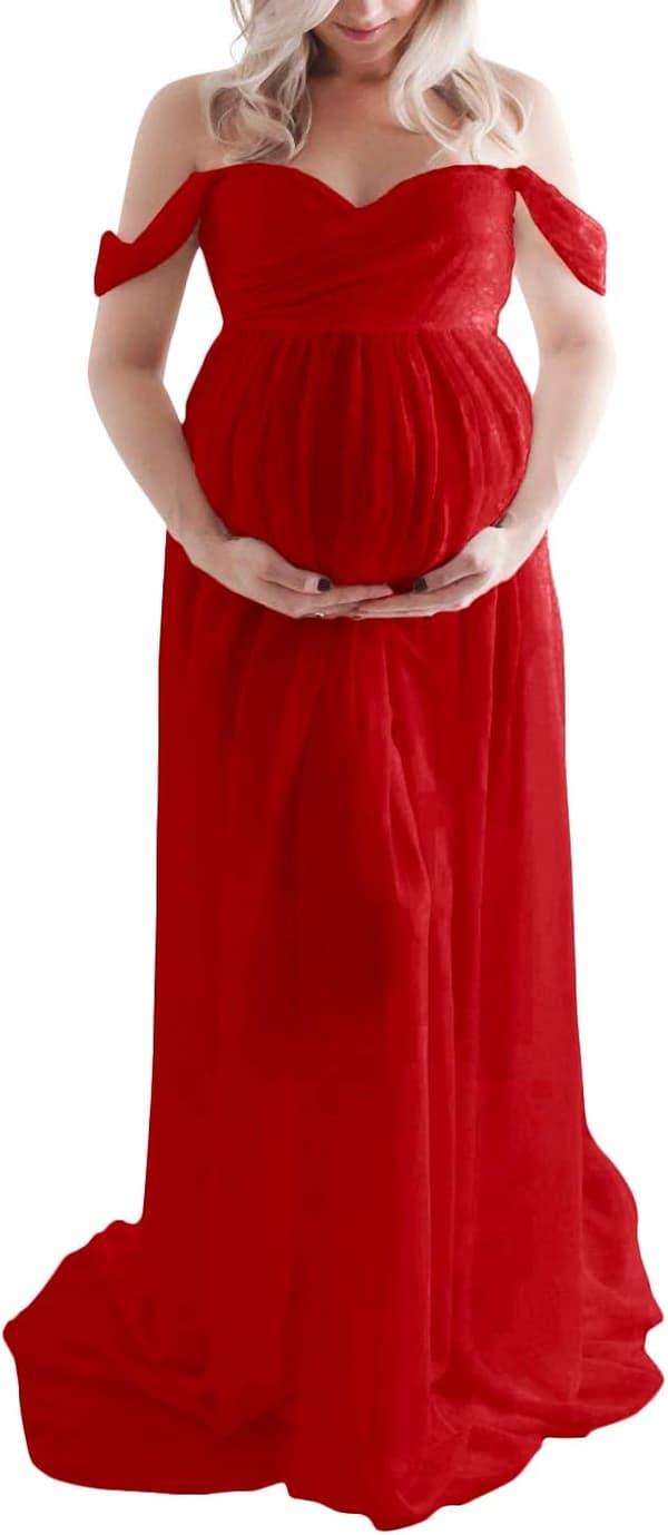 Maternitykjole for fotografering Off Shoulder Chiffon Kjole Split Front Maxi