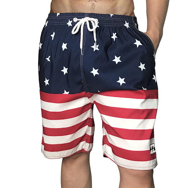 Patriotiska badshorts för män, 4-vägs stretch, klassisk passform, amerikansk flagga