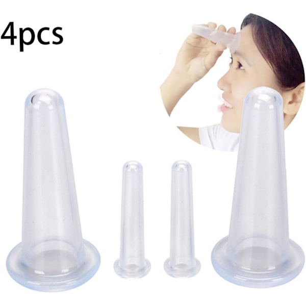 Koppningsterapi set cellulitmassager 4 st/förpackning silikon ansiktskoppning set ansikte och ögonkoppningsmassage kit vakuummassage