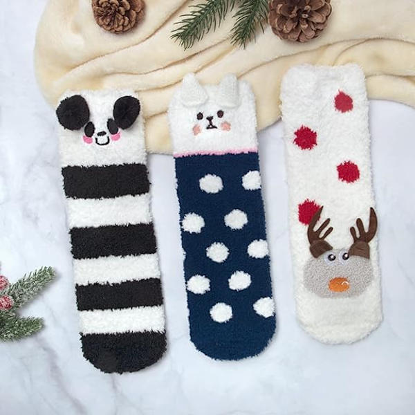 3 par dammiga luddiga strumpor vinter varma fluffiga mjuka tofflor hem S