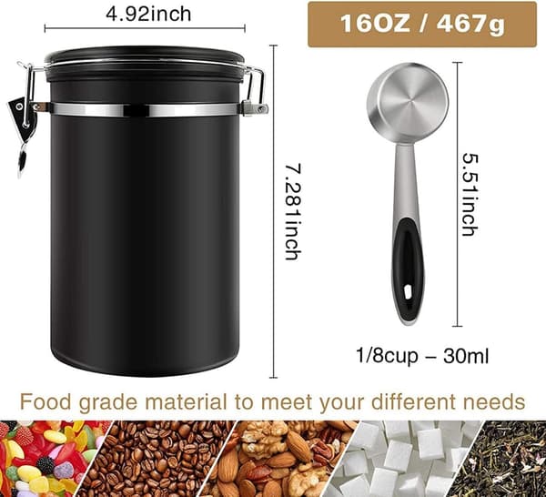 Kaffebehållare, 1,8L Kaffeeförvaringsbehållare, Envägs Co2-ventil med datum