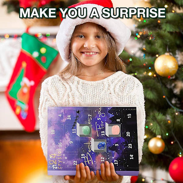 Adventkalender med steiner, 24 dager med naturlige krystall agat steiner mineraler og fossiler adventskalender krystaller jul