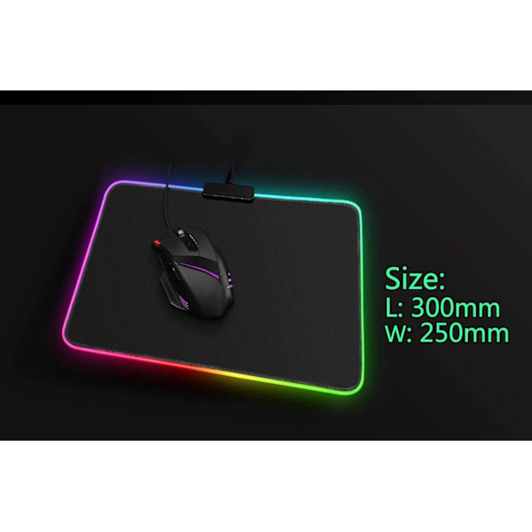 Gaming musematte, myk LED-lys musematte, svart premium-tekstur