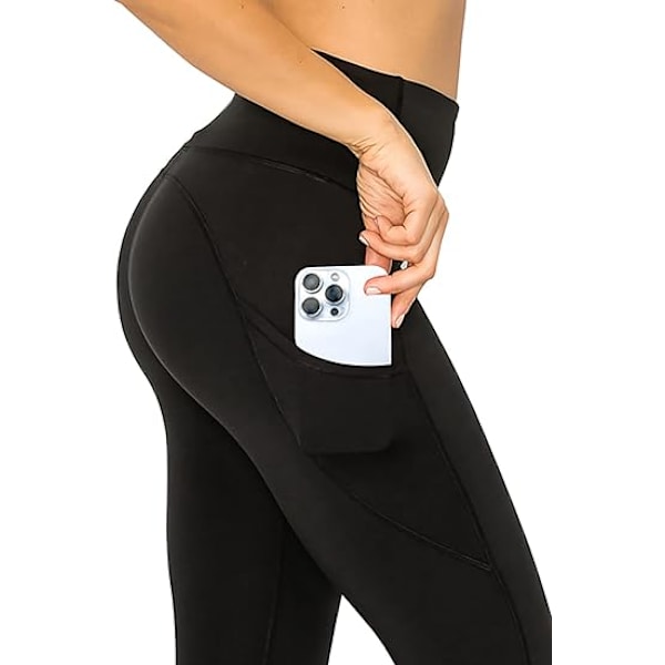 Reflekterande yogabyxor med hög midja för kvinnor med fickor: Hel, Capri, 7/8 L