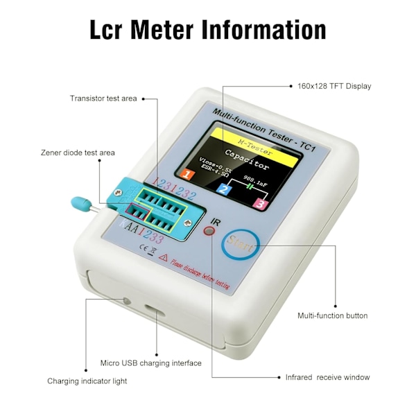 TC1 Transistor Tester RUIZHI LCR-T7 Transistormätare ESR-mätare Multifunktionell testare TFT LCR Transistor Tester Multifunktionell Transistor Tester för Di