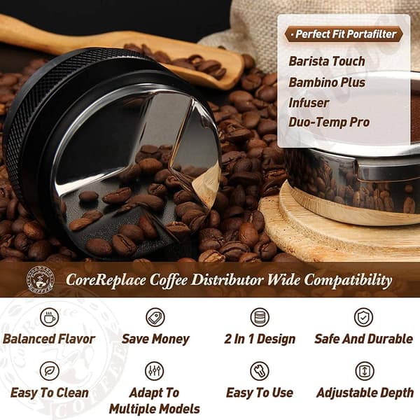53mm rustfritt stål kaffedispenser og tamper, dobbelthodet kaffenivåler