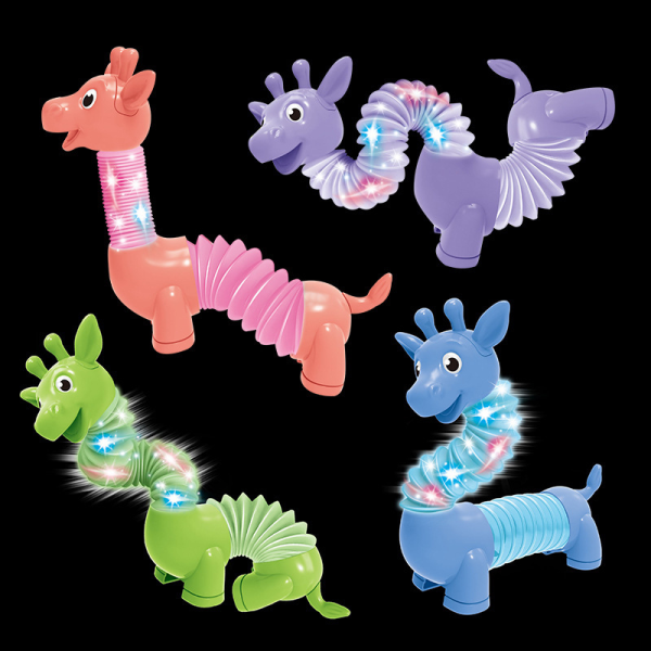 Animal Fidget Legetøj til småbørn: 4-Pack LED Animal Pop Tubes, Sen