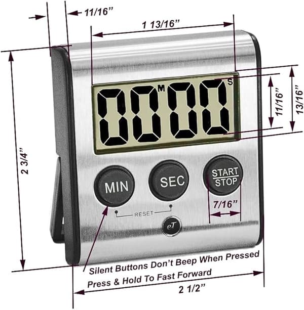 Elegant digital køkkenur, rustfrit stål model, super stærk magnet