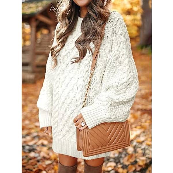Dame Rundhalset Langærmet Oversized Kabelstrik Grov Pullover Kort Sweatshirt