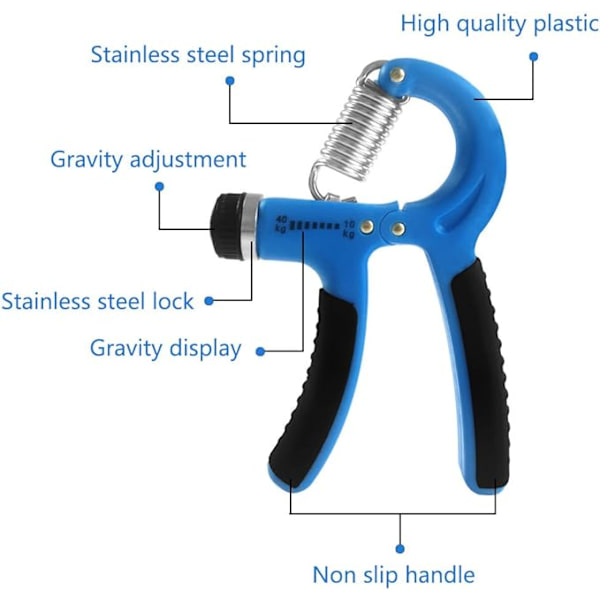 Håndgreb styrketræner, justerbar modstand 5-60 kg, håndtræner styrketræner håndmuskeludvikler blå 15*10 cm med tællefunktion