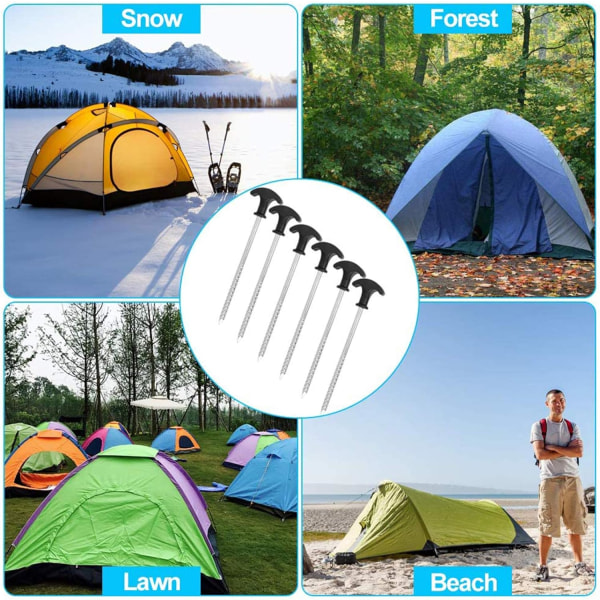 6 stk rustfrie campingplugger, camping skrueplugger, hardt underlag telt og A