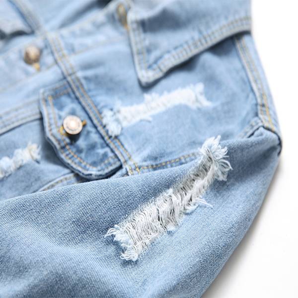 Jeansjakke til mænd, klassisk slidt slim denimjakke med huller, XXL