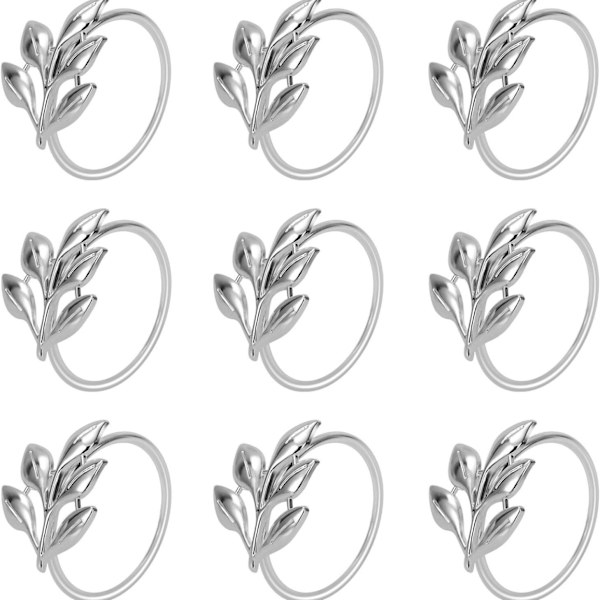 9 st Silver Servettringar, Premium Zinklegering Servettringar för Borddekoration, Fester, Bröllop, Gala Middagar och Speciella Evenemang (Silver, 53mm)