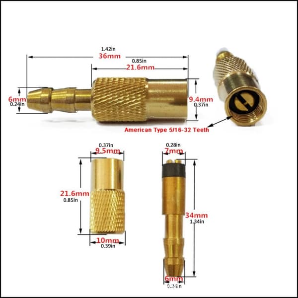 2 st Brass Bil Däck Chuck Bil Däck Luftpump Ventilkontakt 6mm Koppar Tillbehör