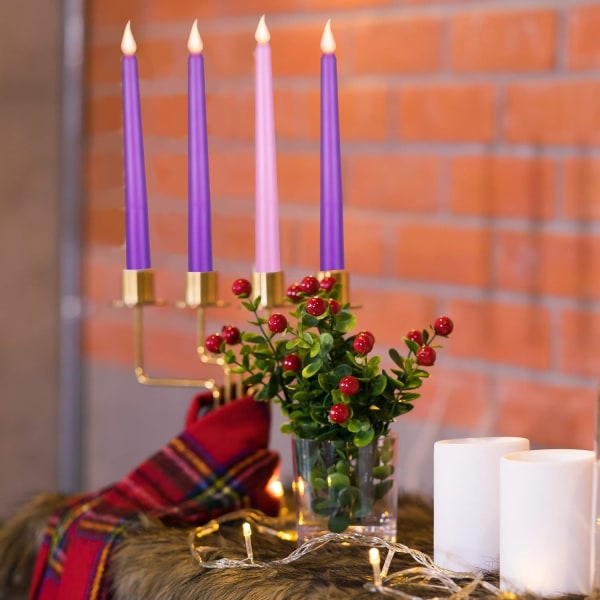 4 delar LED Flameless Advent Candle Set Lila och Rosa Advent Taper Candl