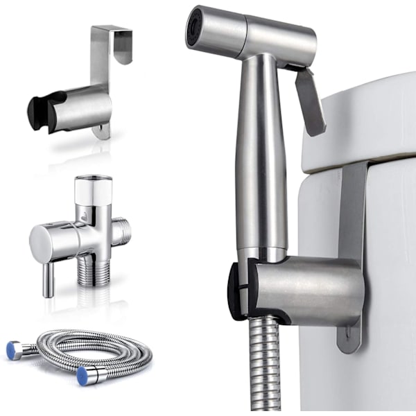 Håndholdt bidet-sprøjte til toilet - Justerbart vandtryk med bidet-slange til feminin vask, rustfrit stål børstet nikkel klud ble bidet toiletsprøjte til babyvask