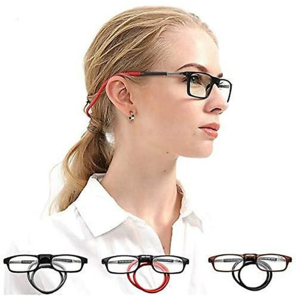 Magnetische hangende nekbril Leesbrillen+2.50-Rood-Draagbare opvo