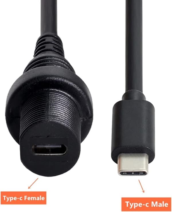 Vedenpitävä USB C -kaapeli, USB 3.1 Type C -uros naaras, datan jatkokaapeli