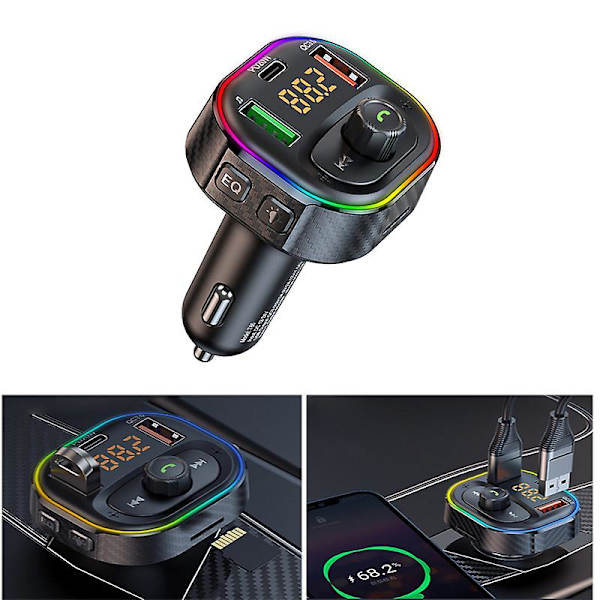T86 Bluetooth FM-bilsender, musikkspiller, USB-lader