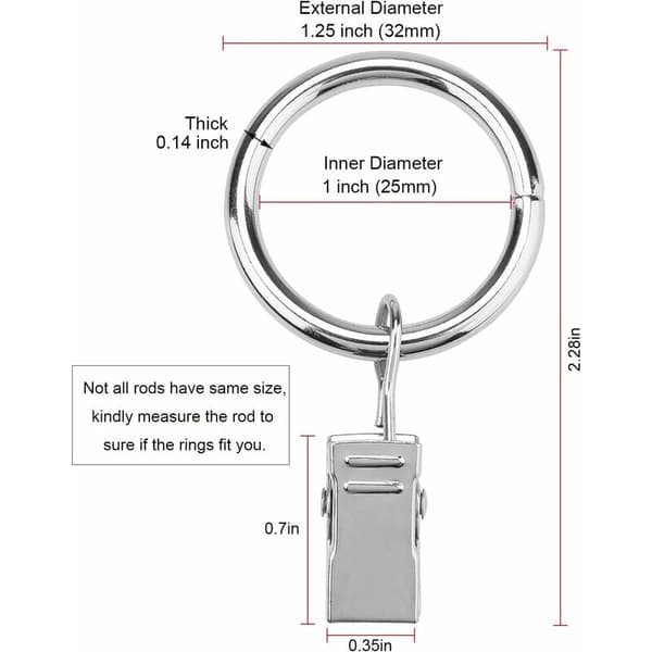 Gardinklip med ringe (Φ25mm) (16 stk.) - Rustfrit rustfrit stål