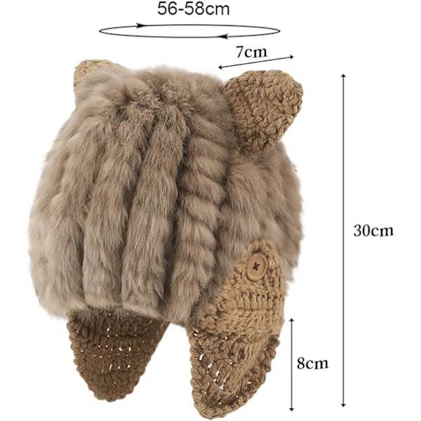 Naisten söpö korvatupsullinen trapper-pompomihattu, tekoturkis, venäläinen pompom-hattu
