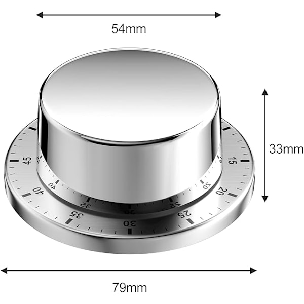 Mekanisk kjøkkentimer, adsorberbar magnetisk timer, gjenbrukbar vanntett rustfritt stål timer, 60 minutters nedtelling, egnet for kokte egg, informasjonskapsler