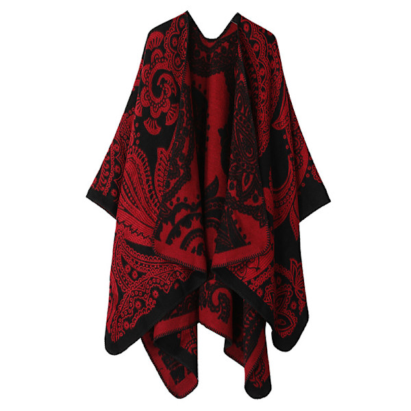 Fransad kant Pashmina sjal omslag vinter varm etnisk stil poncho öppen framsida