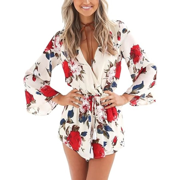 Kvinders blomsterprint langærmet cropped jumpsuit, XL
