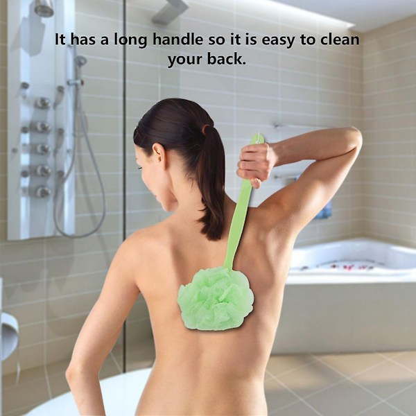 Badesvamp med langt håndtak, supersoft svampnettdesign, grønn