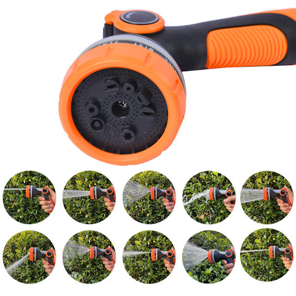 Tungt metall multifunktionell justerbar slangmunstycke med smart gasreglage, orange