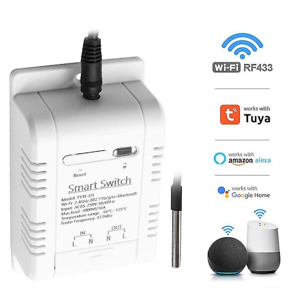Tuya/Ewelink Smart Temperatur Wifi-bryter 16A 3000W Intelligent Overvåking Termostat Kompatibel
