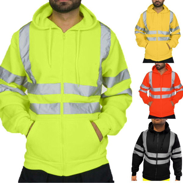 Reflekterende sweatshirt med hætte til arbejdstøj med lynlås (orange, 2XL)