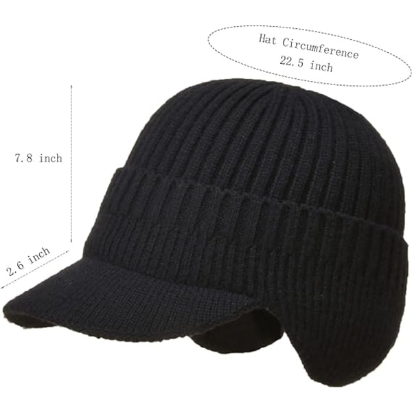 Vinterkeps för män, varm öronlappsmössa, stickad fleece-basebollkeps